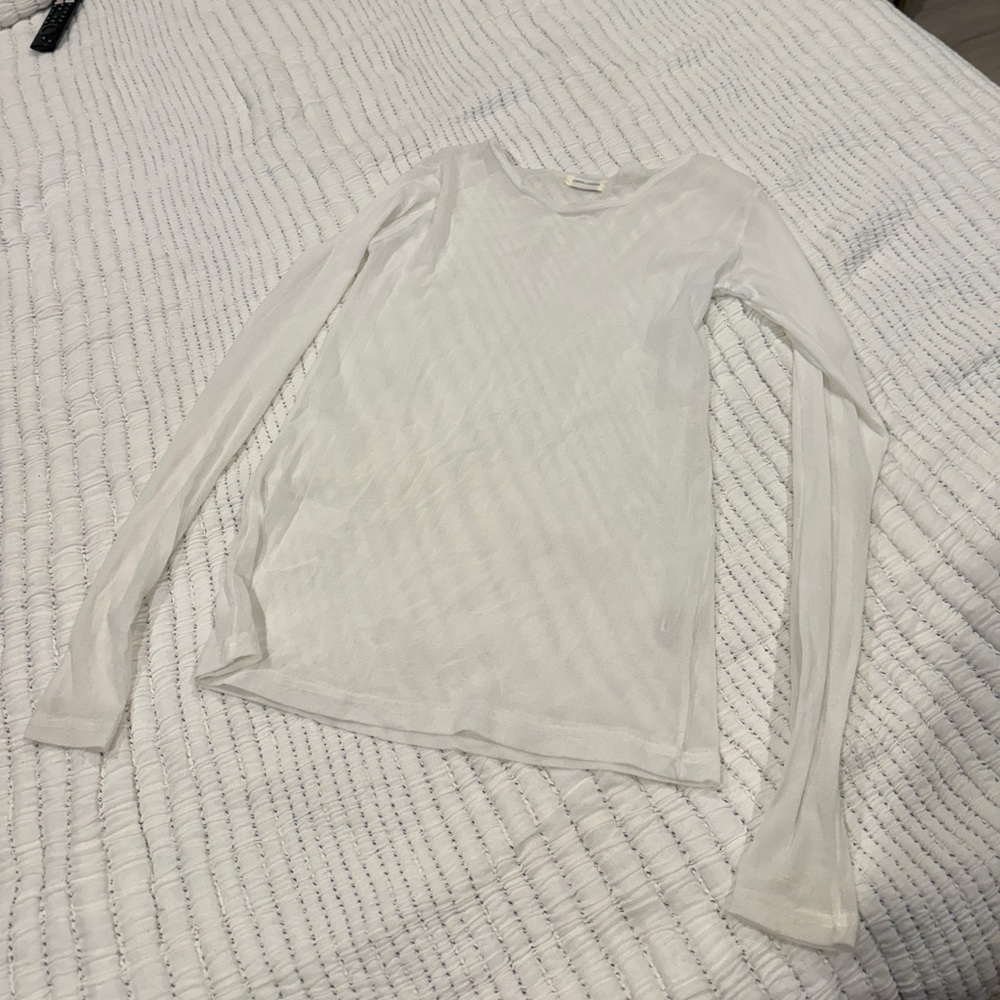 Mesh Long Sleeve Top in White